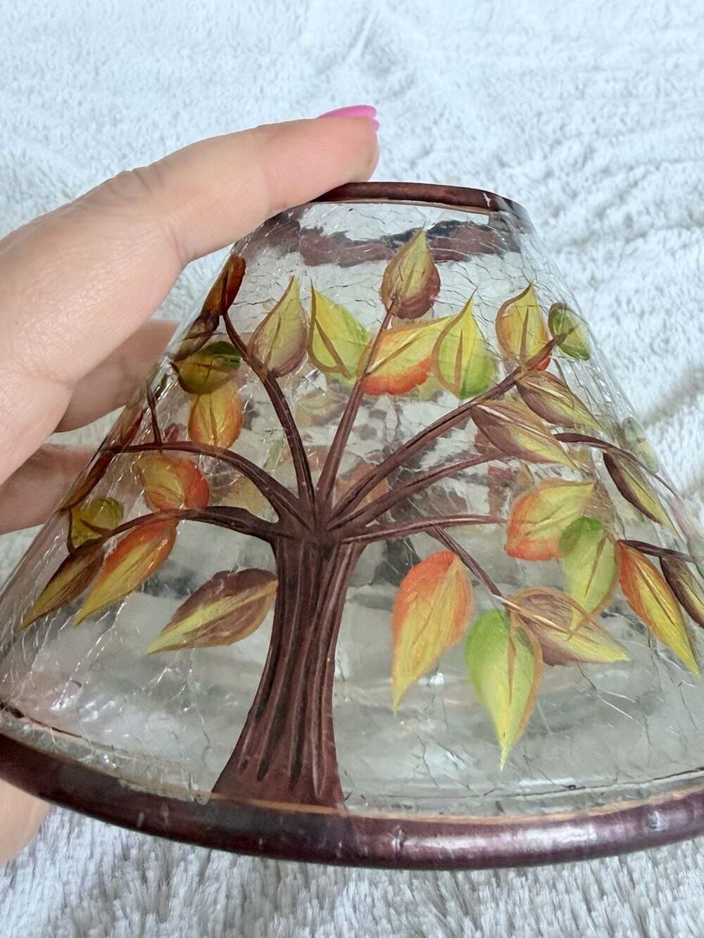 Yankee Candle Crackle Glass Jar Shade with Autumn Fall Leaves Design - Picture 5 of 8